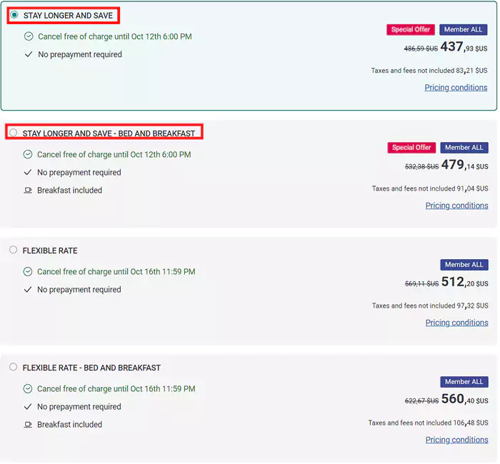 南美酒店长住可享75折优惠，房价实例