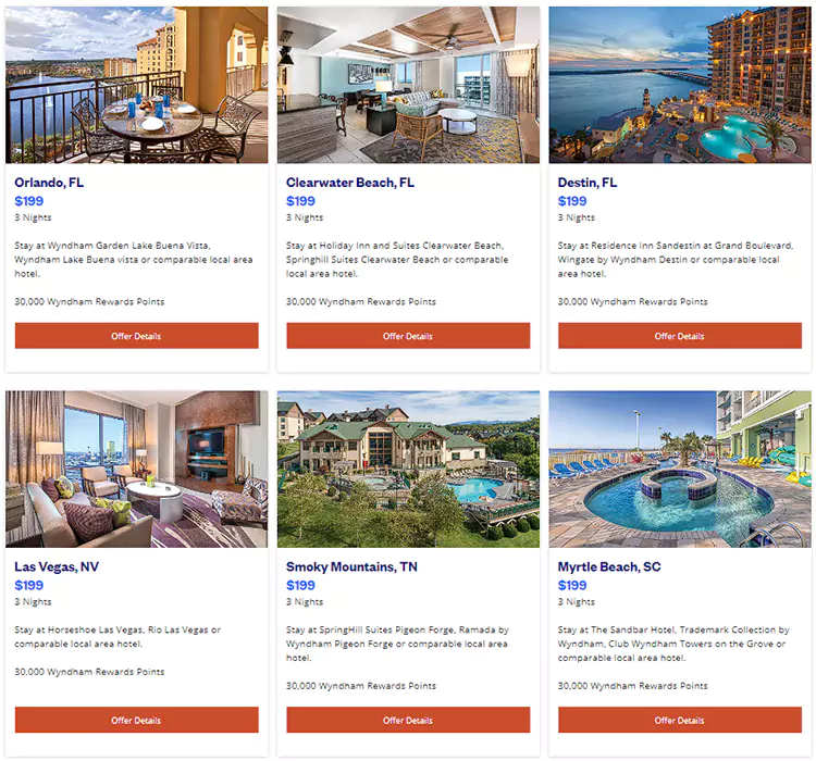 温德姆听课房，四天三晚199美元，再送3万积分，可选择的酒店