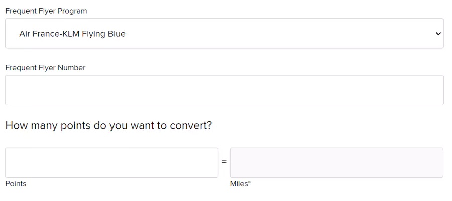 在万豪积分转换页面选择要转换的里程计划,并输入会员号及转换数量 在万豪积分转换页面选择要转换的里程计划,并输入会员号及转换数量