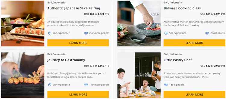 凯悦天地 Hyatt FIND 体验项目，印度尼西亚部分项目截图
