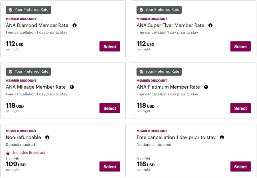 ANA 会员在 IHG 酒店的房价折扣示例 ANA 会员在 IHG 酒店的房价折扣示例