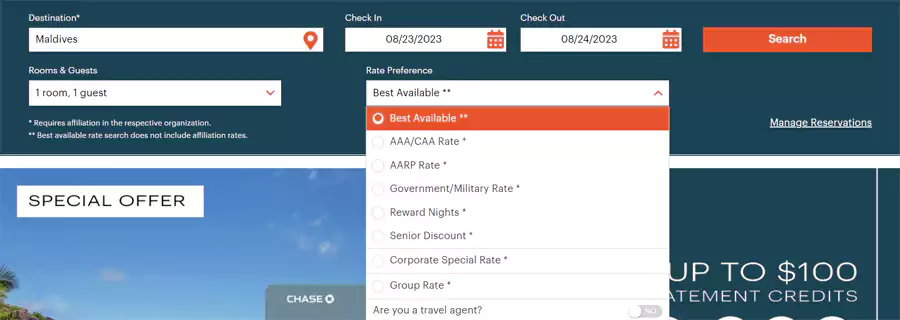 查询IHG房价，选择用积分兑换的入住