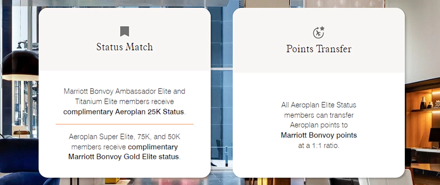 万豪旅享家 x 加拿大航空的合作，目前还只有两个方面：会员等级匹配（Status Match）以及互相转点优惠。