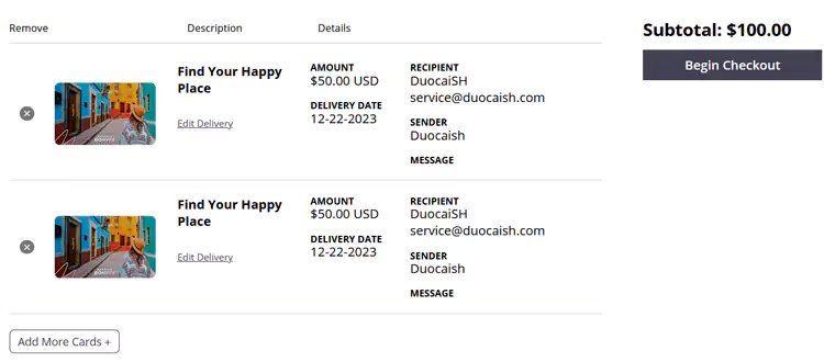 购买万豪礼品卡,购物车信息 购买万豪礼品卡,购物车信息