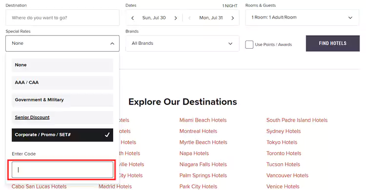 使用万豪协议价或万豪协议代码的方法 使用万豪协议价或万豪协议代码的方法
