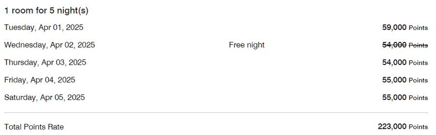 万豪住五免一计算方式