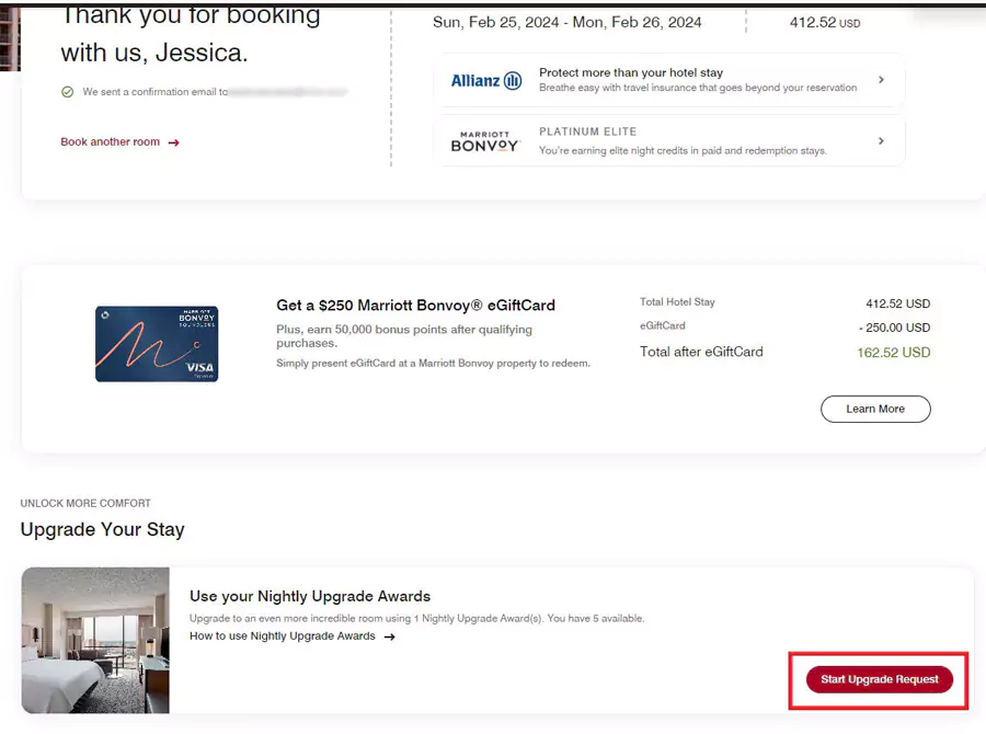 万豪年度礼遇，每晚升级奖励，Nightly Upgrade Awards (NUA)，在预订时使用