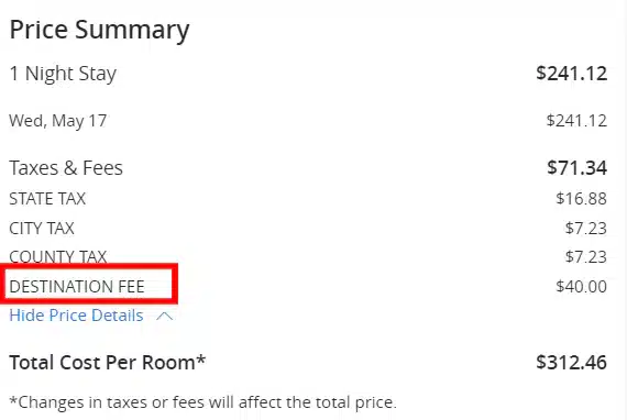 凯悦收取的目的地费