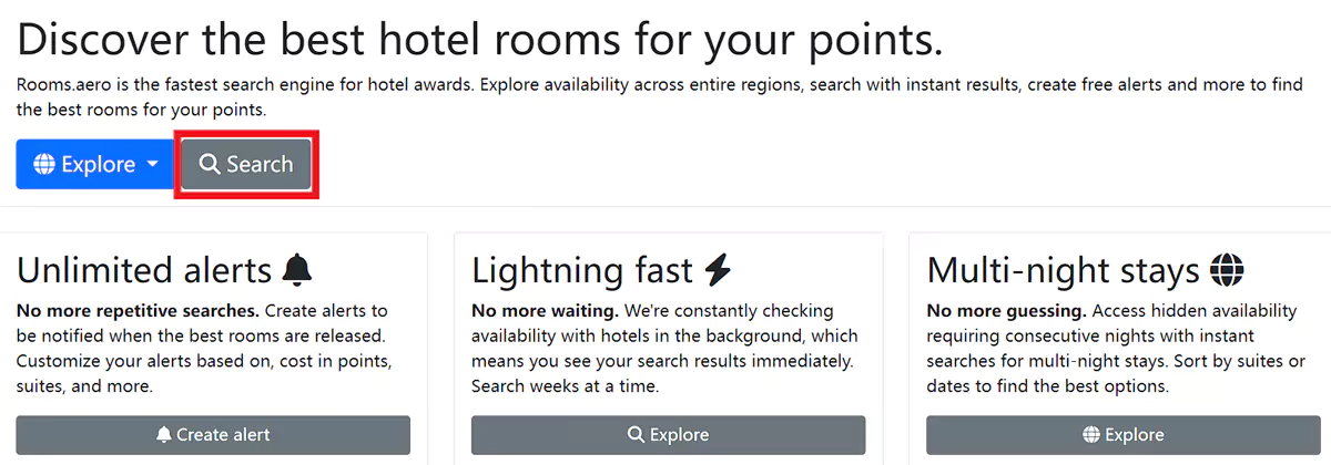 在Rooms.aero直接查询酒店积分房可用性 在Rooms.aero直接查询酒店积分房可用性