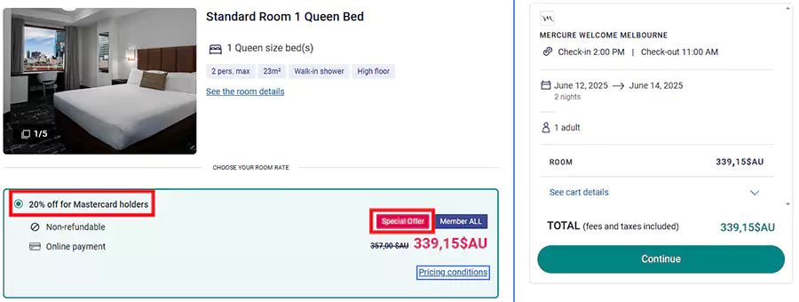 带有粉红色标识“Special Offer”以及“Mastercard”字样的就是活动房价 带有粉红色标识“Special Offer”以及“Mastercard”字样的就是活动房价