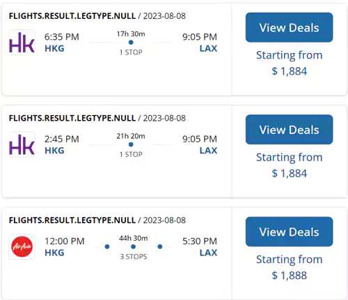 Airfarewatchdog机票查询结果