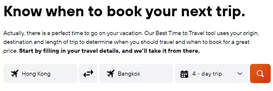 kayak搜索香港到曼谷最佳旅行时间
