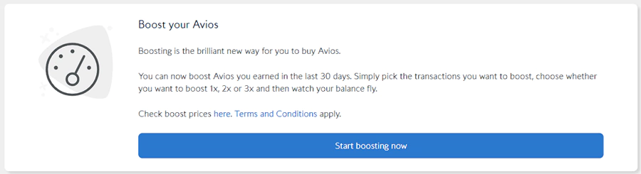 英国航空在购买 Avois 里程页面找到 Boost your Avois