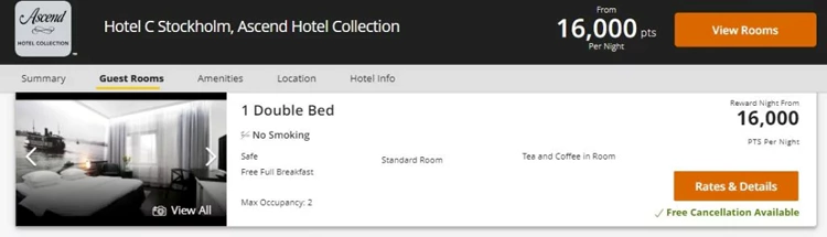 用Choice积分兑换斯德哥尔摩C酒店