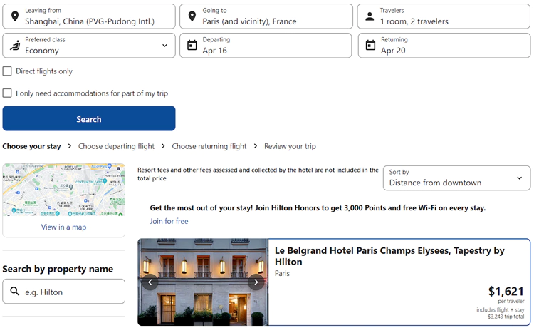 在输入出发城市、抵达城市、出发日期和返回日期后,第一步先选择酒店 在输入出发城市、抵达城市、出发日期和返回日期后,第一步先选择酒店
