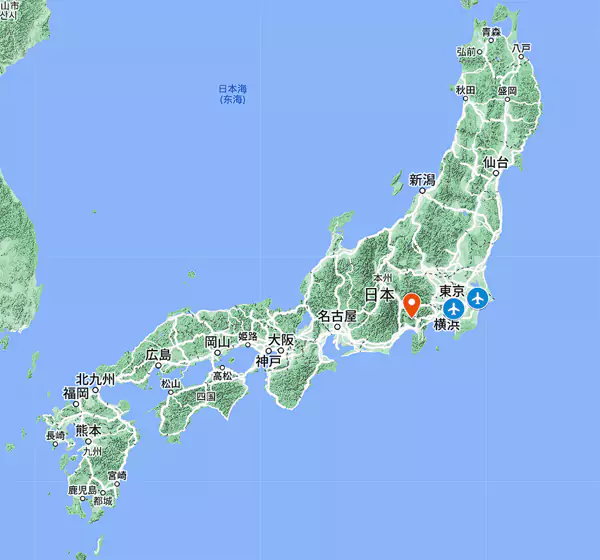 富士山、成田机场、羽田机场的位置