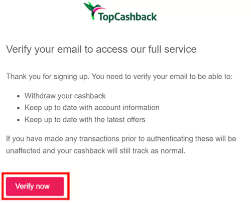 Top Cash back介绍，确认邮箱