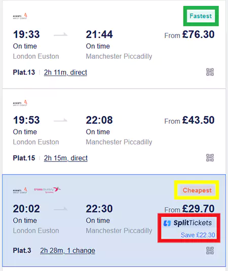TrainPal 查询车票结果会标注出特点