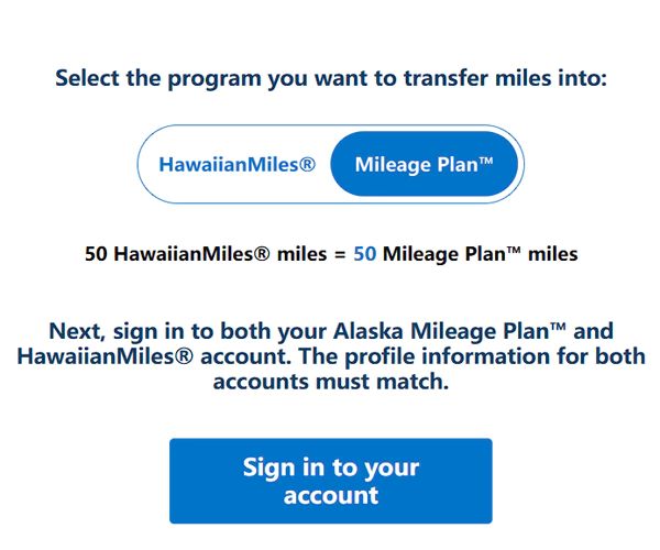 在转点页面选择将夏威夷航空里程转为阿拉斯加航空里程 在转点页面选择将夏威夷航空里程转为阿拉斯加航空里程