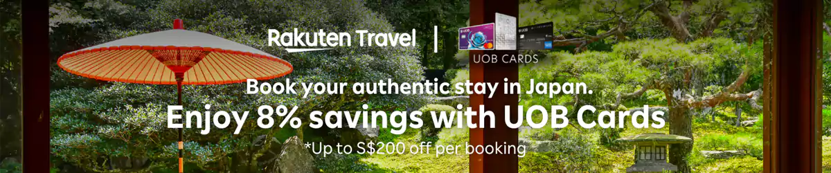 Rakuten Travel x UOB 优惠码：新加坡用户预订日本住宿可享92折优惠（26/1/31前预订）
