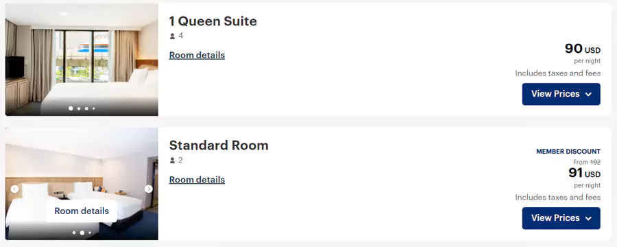 套房打折后和标间都是90美元的房价 套房打折后和标间都是90美元的房价