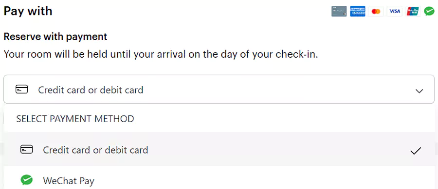 洲际 IHG 支付方式中不包含Paypal