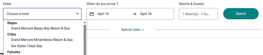 在活动页面预订时，直接就能看到有哪些酒店参与活动：