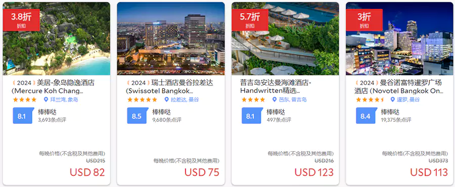 标注有红色折扣的酒店，就说明还有优惠房间可以预订