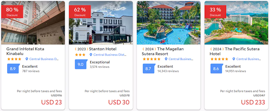 带有红色折扣标识就是参与活动的酒店，而且叠加其他优惠活动之后，很多酒店的折扣力度会比8折更大