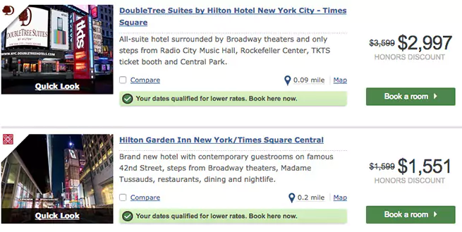 纽约时代广场希尔顿每晚价格