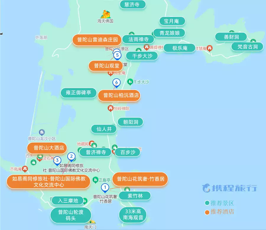 普陀山住宿指南,推荐酒店地图