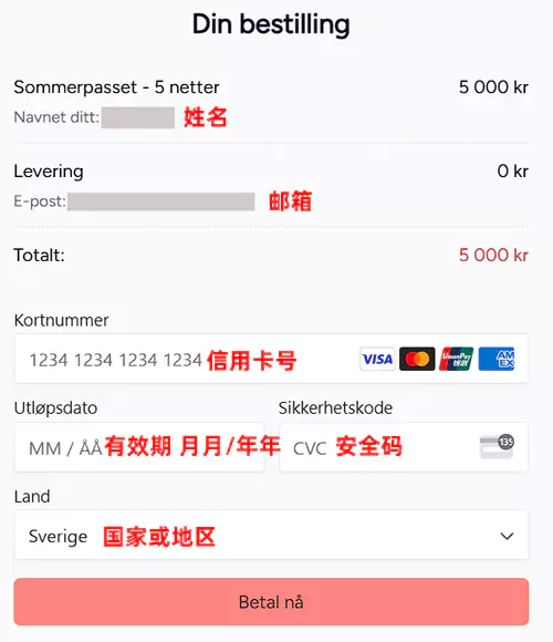 填写信用卡支付信息 填写信用卡支付信息