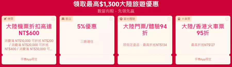 中国大陆深度游4个专项活动优惠码