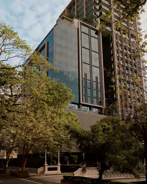 大楼中央,一棵百年大树破楼而出,高耸屹立,与 12 米高的树形雕塑、3000 个陀螺组成的艺术装置相互呼应,将自然主题贯穿始终。 大楼中央,一棵百年大树破楼而出,高耸屹立,与 12 米高的树形雕塑、3000 个陀螺组成的艺术装置相互呼应,将自然主题贯穿始终。