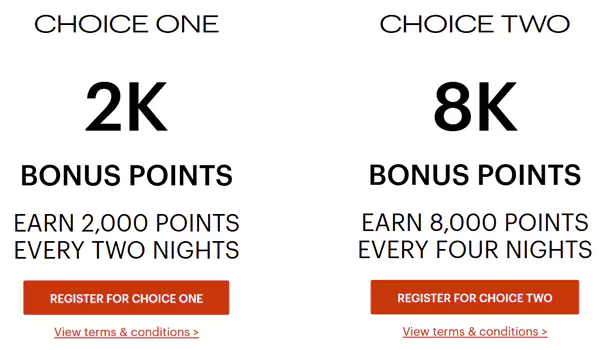 洲际会员可以选择其中一个offer注册，入住2晚拿2000点和入住4晚拿8000点