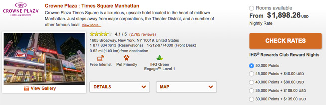 纽约时代广场跨年夜房价1898美元,积分兑换仅需5万点 纽约时代广场跨年夜房价1898美元,积分兑换仅需5万点