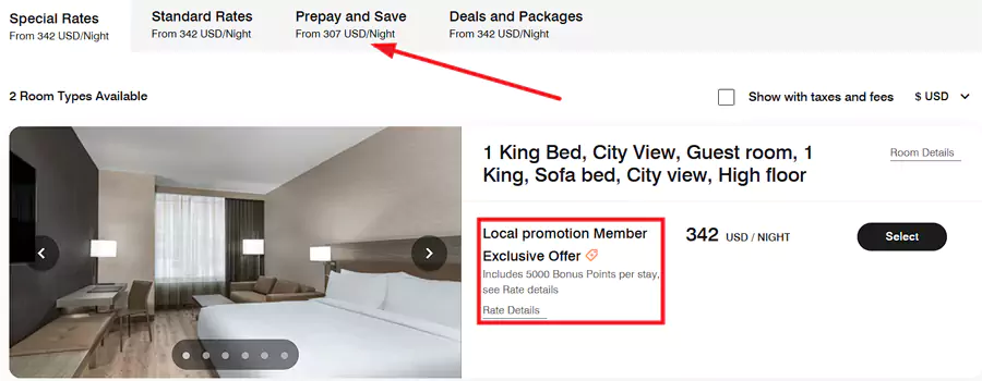 入住美国、加拿大酒店的高级房或套房可获得3000点奖励,房价示例 入住美国、加拿大酒店的高级房或套房可获得3000点奖励,房价示例