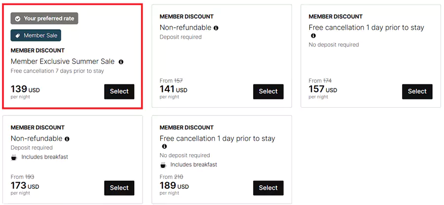 带有Member Exclusive Summer Sale标识的就是活动房价 带有Member Exclusive Summer Sale标识的就是活动房价