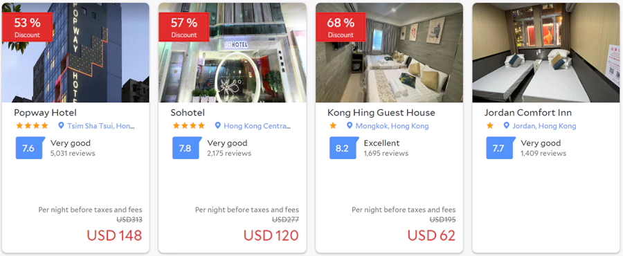 在活动页面列出了参与活动的酒店