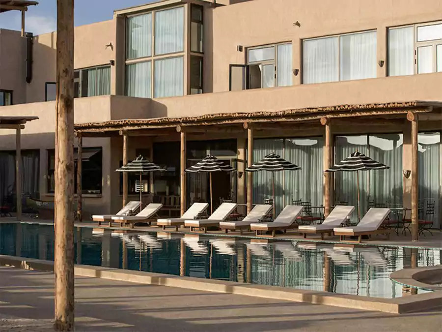 25 米的沙漠泳池边晒晒太阳