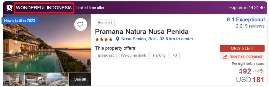 或者在查询酒店时，带有Wonderful Indonesia（美好印尼）标识的就是参与活动的酒店。