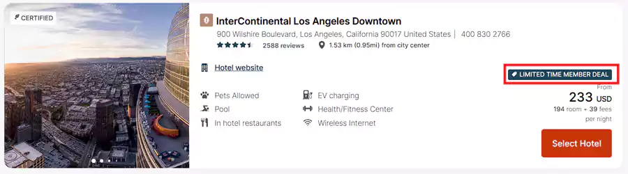 带有 Limited Time Member Deal 标识的就是参与活动的酒店及房价