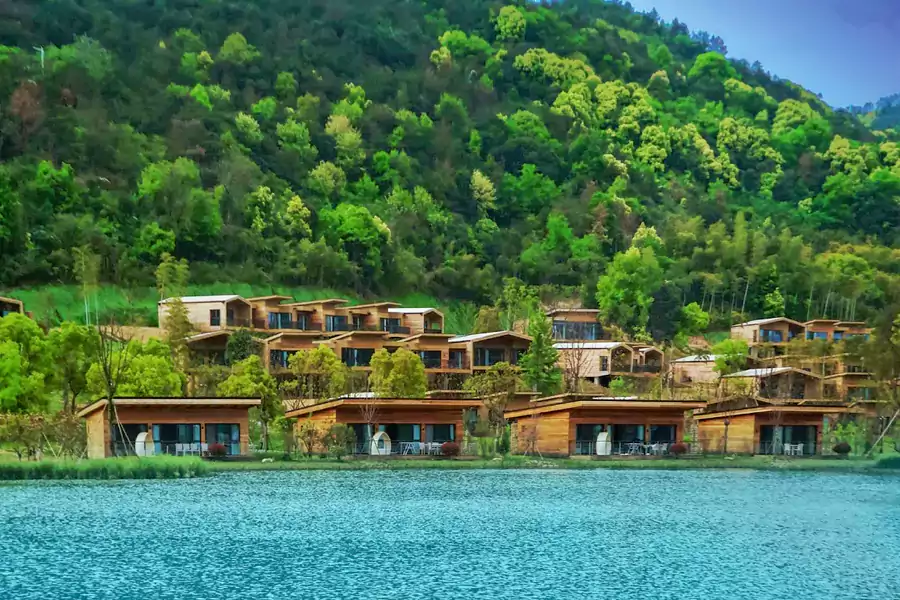 莫干山开元森泊・隐竹里酒店的核心，是 70 幢藏在茶海竹林间的特色小别墅