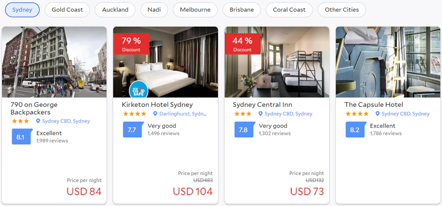 在活动页面会标注出参与活动的酒店，带有红色折扣标记的就是参与酒店