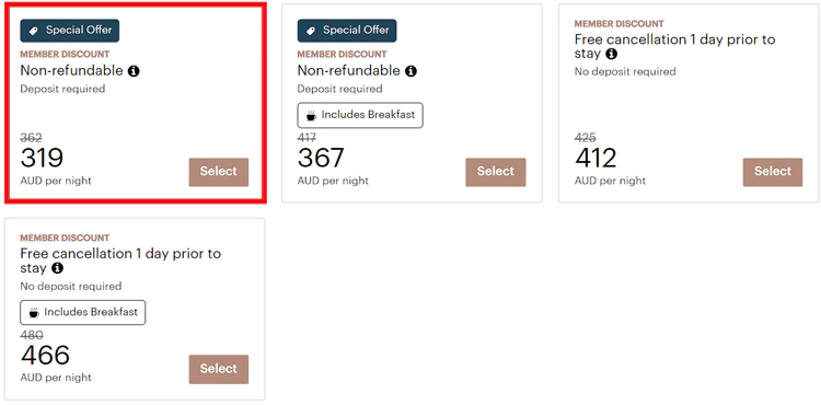 24年澳洲酒店秋季闪促,75折+3倍积分,房价示例 24年澳洲酒店秋季闪促,75折+3倍积分,房价示例