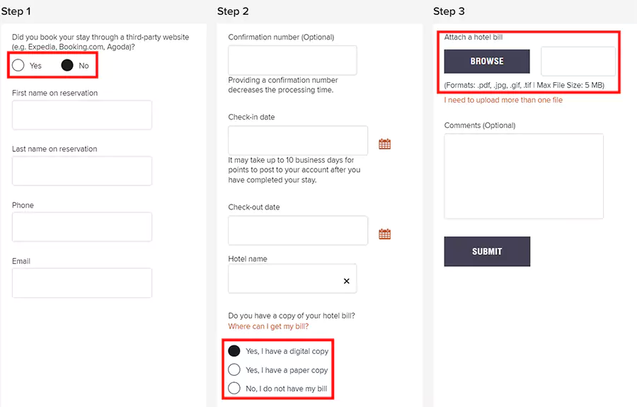 万豪旅享家会员补登积分，填写信息