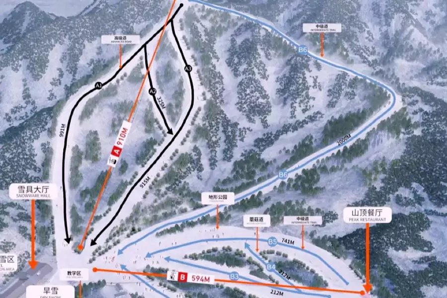 14 条雪道覆盖不同水平 14 条雪道覆盖不同水平